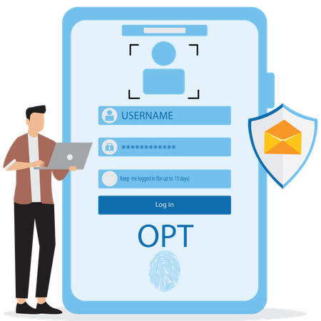 Young man use One time password for protection against cyber crime  Illustration