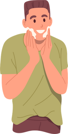 Young man using cream aftershave lotiofoam  Illustration