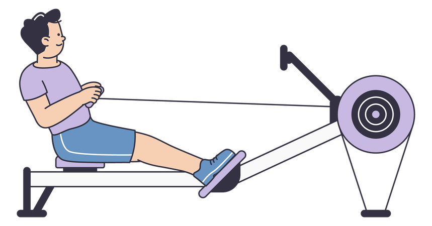 Young Man Using Rowing Machine for Full Body Cardio Workout  Illustration