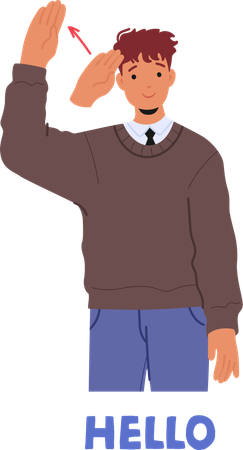 Young Man Using Sign Language To Say Hello  Illustration