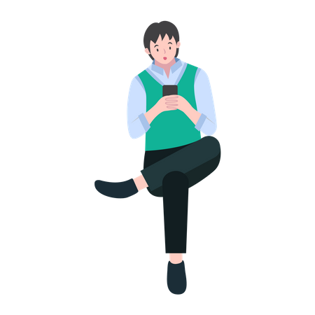 Young Man Using Smartphone  イラスト