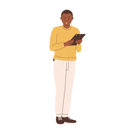 Young Man Using Tablet  Illustration