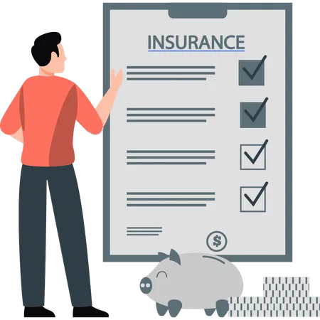 Young man view insurance checklist  Illustration