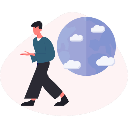 Young man walking near moon  Illustration