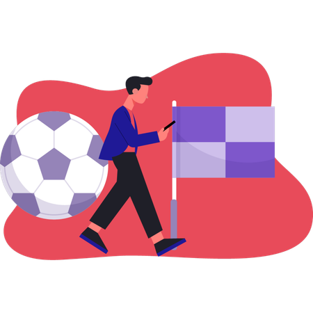 Young man walking near soccer ball  Illustration