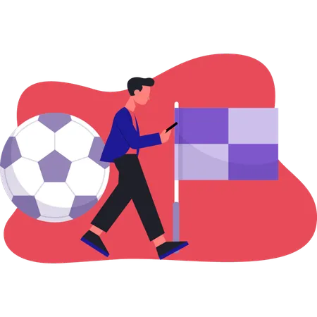 Young man walking near soccer ball  Illustration