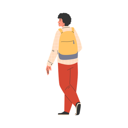 Young man walking with backpack  Illustration