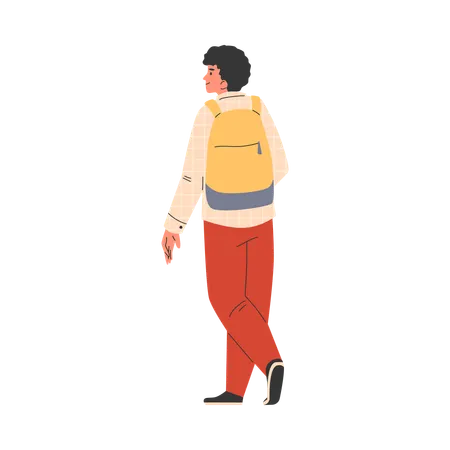 Young man walking with backpack  Illustration