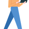 illustrations of young man walking with laptop