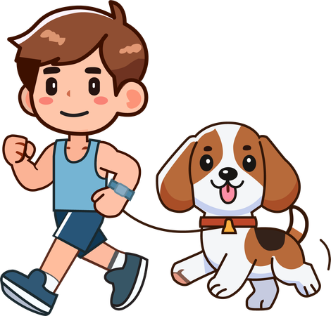 Young man walks his cute dog  Illustration