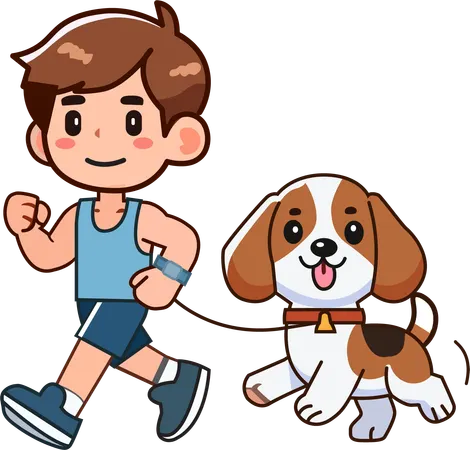 Young man walks his cute dog  Illustration
