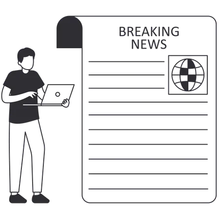Young man watching Breaking News  Illustration