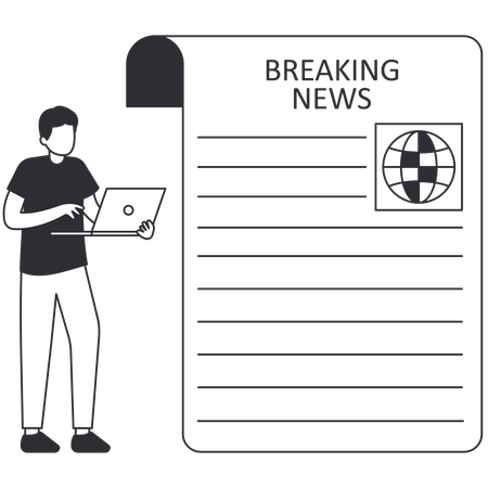 Young man watching Breaking News  Illustration