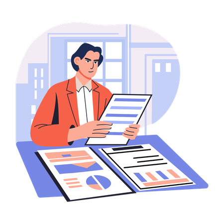 Young man watching Business Report  Illustration