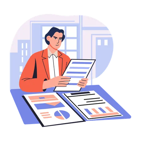 Young man watching Business Report  Illustration