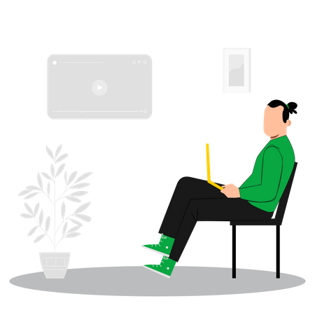 Young man watching business video  Illustration