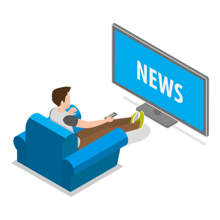Young man watching mass media news  Illustration