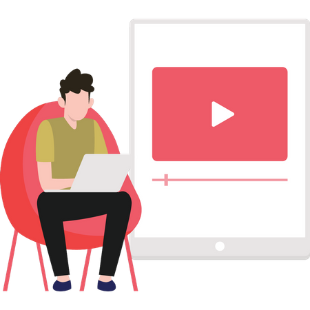 Young man watching online video  イラスト