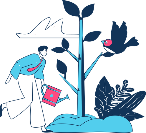 Young Man watering plant  Illustration