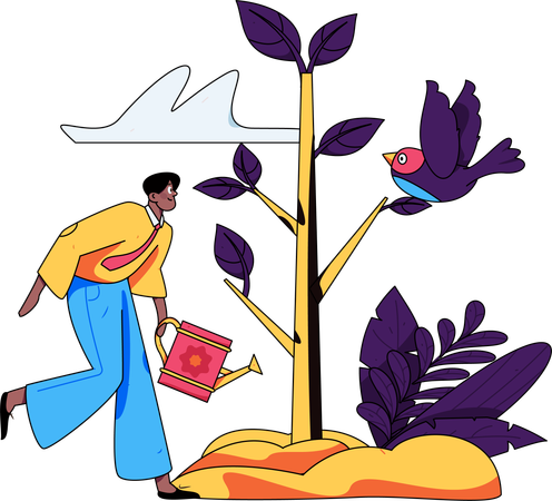 Young Man watering plant  Illustration