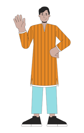 Young man waving hand  Illustration