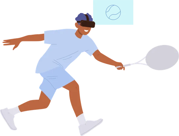 Young man wearing VR glasses playing tennis  Illustration