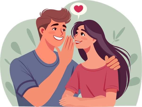 Young man whispers that loves girlfriend  Illustration