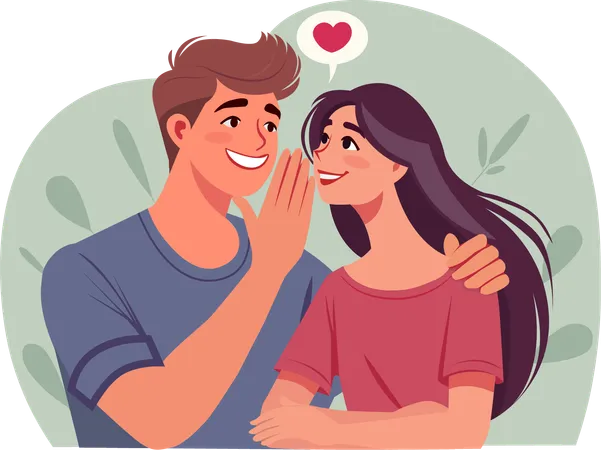 Young man whispers that loves girlfriend  Illustration