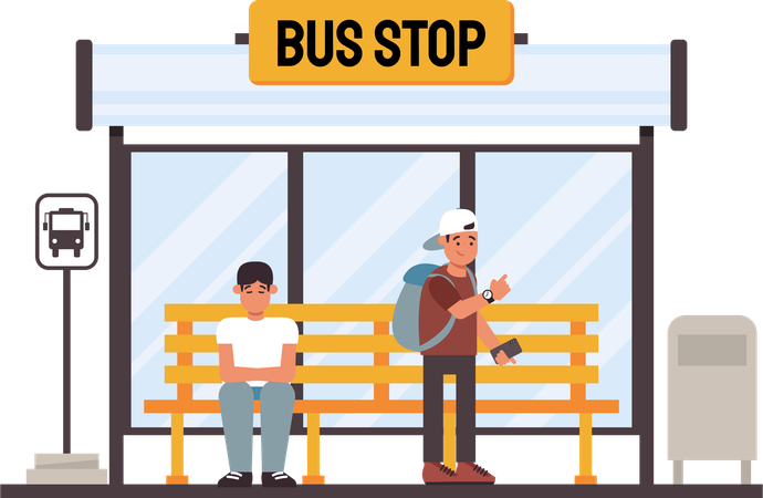 Young Man Will Board Bus  イラスト