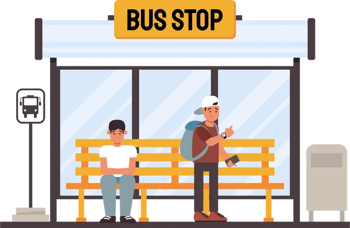 Young Man Will Board Bus  イラスト