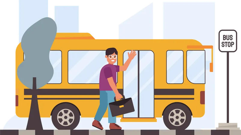 Illustration The Men Will Board The Bus Designed To Increase The Use Of Public Transport This Artwork Is Ideal For Educational Materials Presentations Or Awareness Campaigns This Illustration Adds A Visual Dimension To The Public Transport Theme Illustration