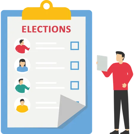 Male Character With Ballot Paper Votes In Elections Paper Sheet With Candidates Information Referendum Human Rights Democracy Concept Flat Vector Illustration Illustration