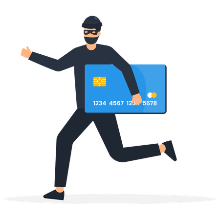 Young man with black mask bandit stealing ATM Card away  Illustration