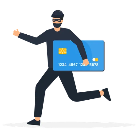 Young man with black mask bandit stealing ATM Card away  Illustration