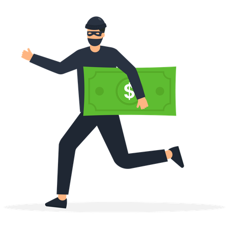 Young man with black mask stealing dollar  Illustration