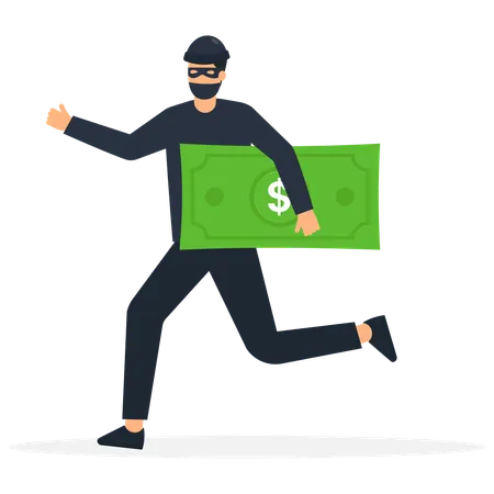 Young man with black mask stealing dollar  Illustration