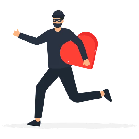 Young man with black mask stealing Heart away  Illustration