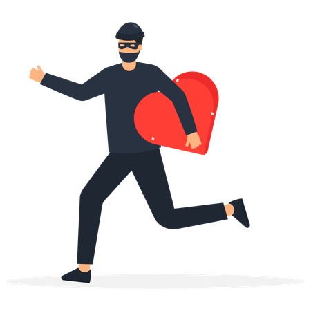 Young man with black mask stealing Heart away  Illustration