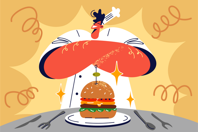 Young man with burger  Illustration