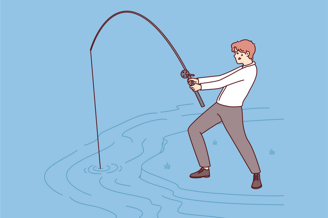 Young man with fishing rob  Illustration