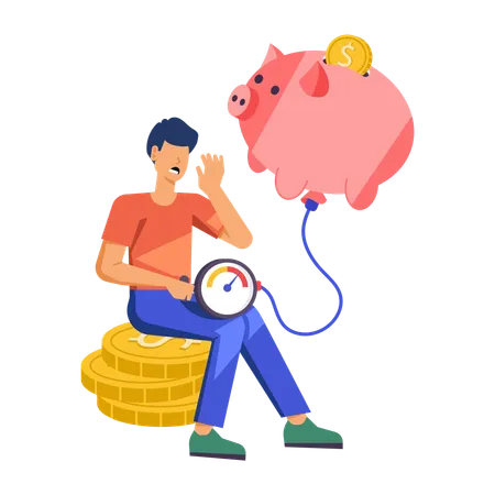 Young man with High Inflation  Illustration