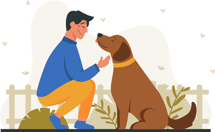Young man with his dog  Illustration
