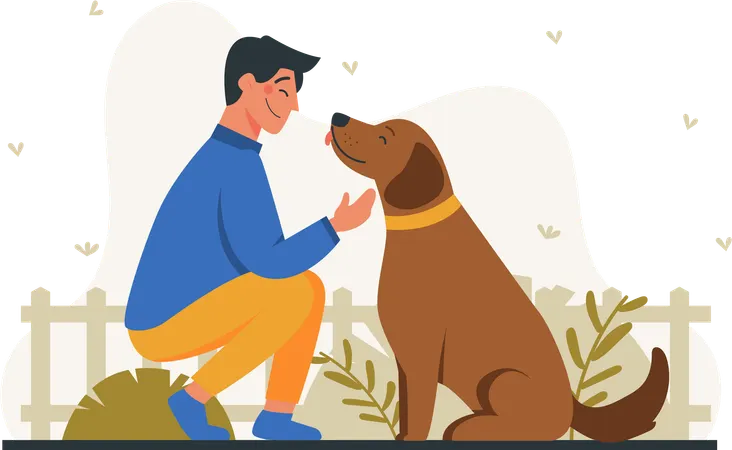 Young man with his dog  Illustration