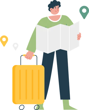 Young man with luggage for trip  Illustration