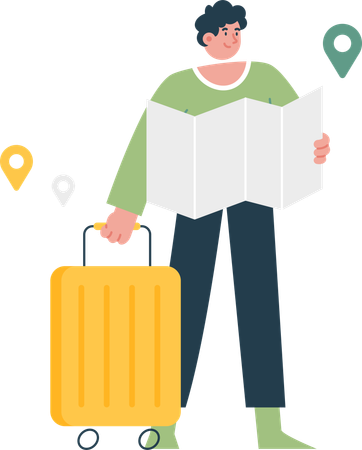 Young man with luggage for trip  Illustration