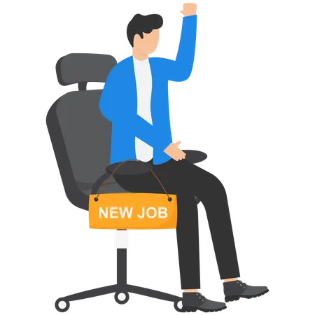 New Job Offer Or New Career Opportunity Employment And Recruitment Promotion To New Position Or Hiring Staff For Vacancy Concept Happy Cheerful Businessman Greeting With His New Job Office Chair Illustration