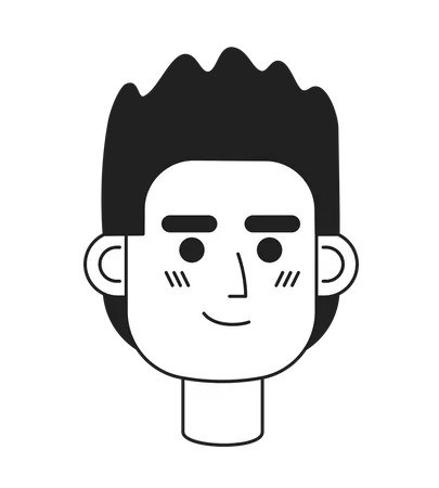Young Man With Spiky Hairstyle Monochrome Flat Linear Character Head Satisfied Expression Editable Outline Hand Drawn Human Face Icon 2 D Cartoon Spot Vector Avatar Illustration For Animation Illustration