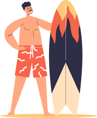 Young man with surfboard  Illustration