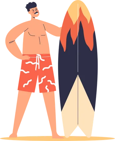 Young man with surfboard  Illustration