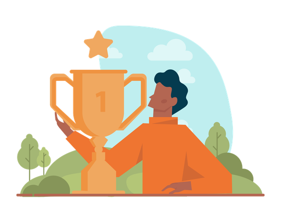 Young man with trophy cup  Illustration